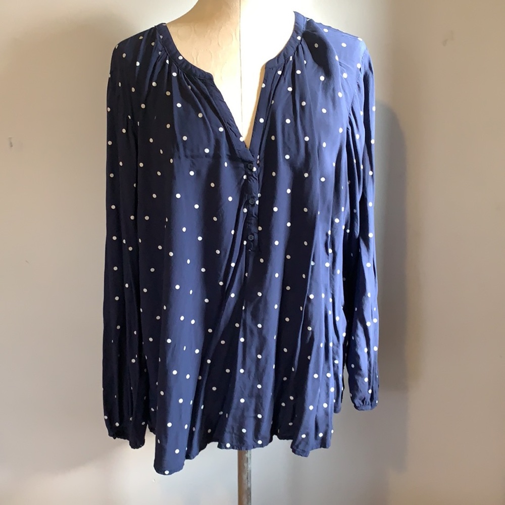 Old Navy XXL Dark Blue White Polka Bot Blouse